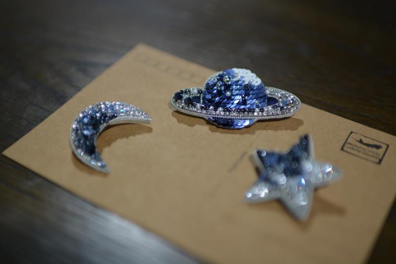 Planet & Moon & Star Brooch