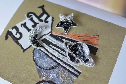 Planet & Moon & Star Brooch